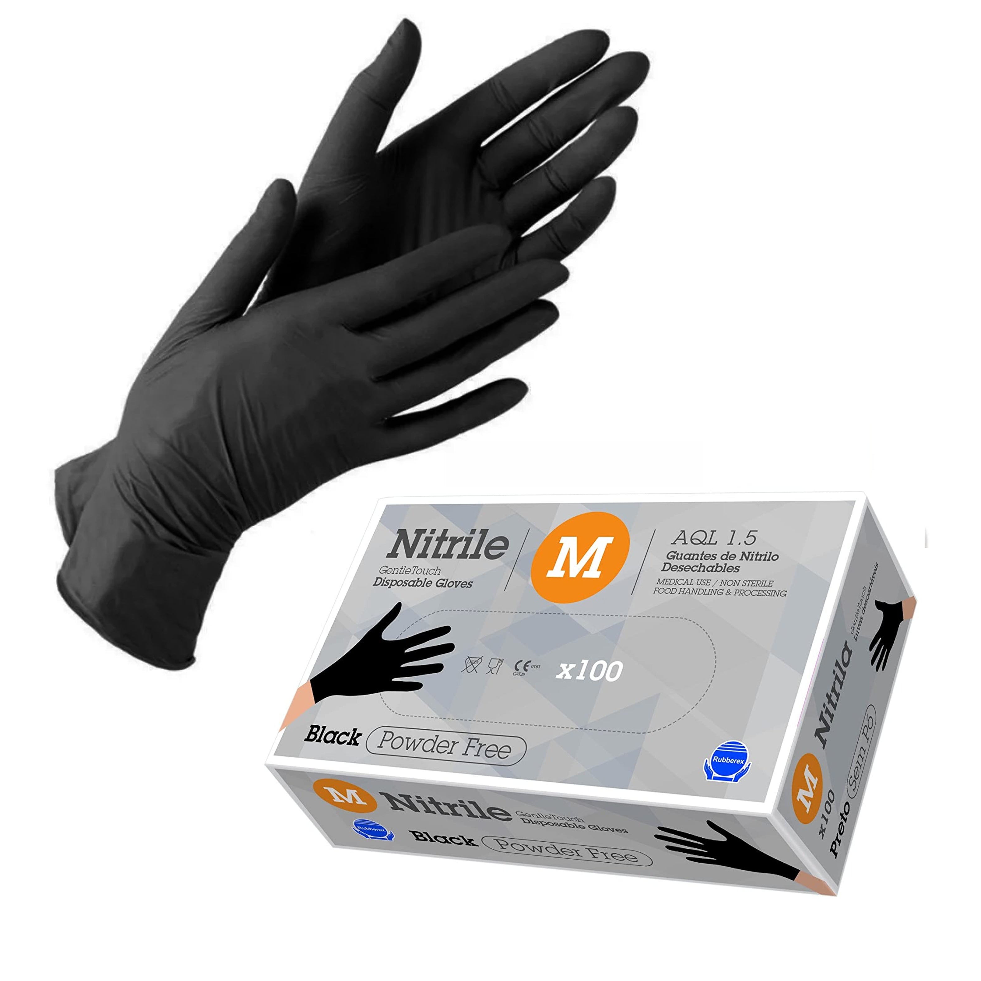 Guantes nitrilo negro sin polvo 100 ud talla S